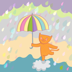 Chat souriant sous la pluie