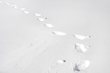 snow footprints in a pure white snow landscape