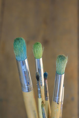 Artists paint brushes close up