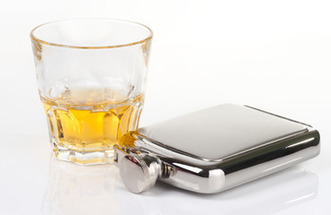 Stainless flask and whiskey tumbler