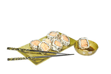 Sushi roll and chopsticks