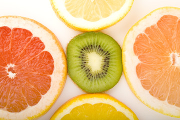 Fresh fruits slices background