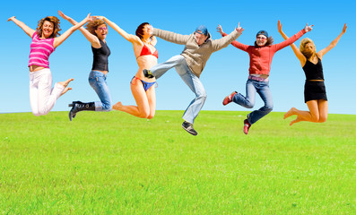 Obraz premium Jump of a group of people
