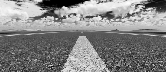 Asphalt road panoramic black and white