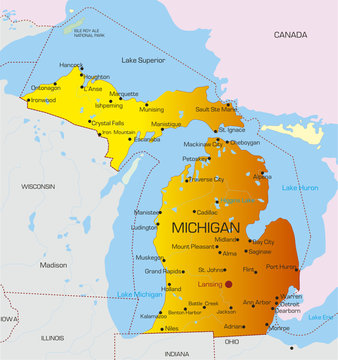 Vector color map of Michigan state. Usa