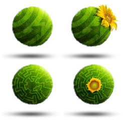 Green grass planet with different patterns on it