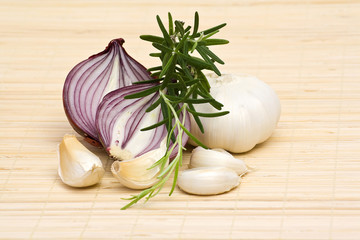 garlic, onion and rosemary