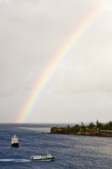 Two Ferries Under Rainbow