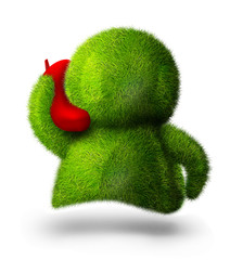 Cute green person talking over the mobile phone - 12440896