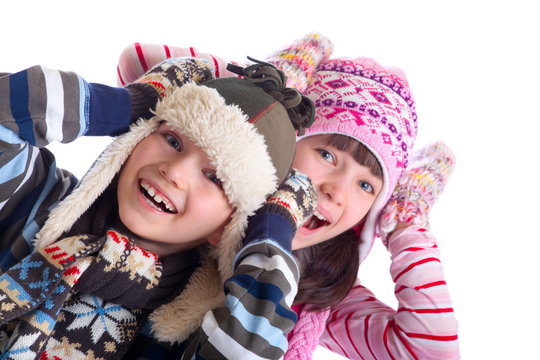 Laughing Kids in Winter