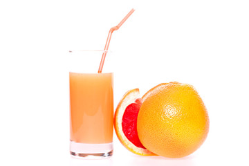 grapefruit and juice in glass