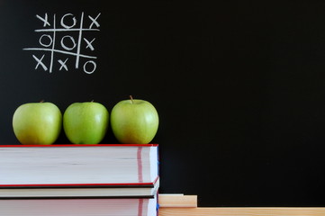 blackboard and apples