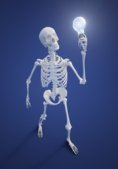 Skeleton holding a light bulb