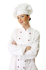 Attractive cook woman a over white background