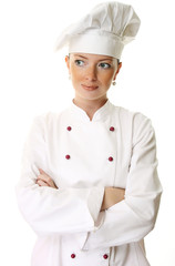 Attractive cook woman a over white background