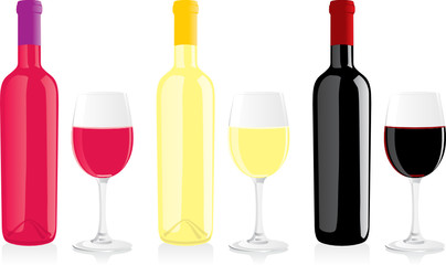isolated wine bottles and glasses