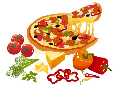 Pizza and vegetables