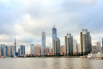 Fototapeta premium Shanghai Pudong riverfront buildings and the pearl tower