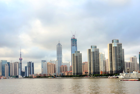Shanghai Pudong riverfront buildings  and the pearl tower