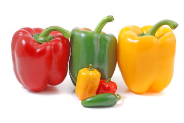 Red, green and yellow  peppers