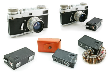 Set of film SLR cameras isolated