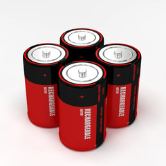 3d rendering of four rechargeable battery on white