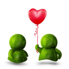 Cute green man giving colorful balloon to his beloved one - 12458412