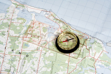 a compass on a map