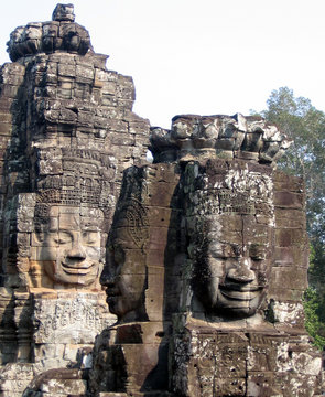 Tower faces at Bayon temple, Angkor - close up