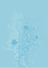 Vector illustration, grunge blue background with floral motives