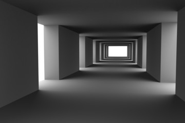 Tunnel with changing light and dark stripes. Hi-res 3d.