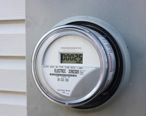 Electrical usage meter on a residential home.