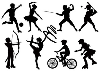 Silhouettes of children playing sports