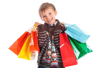 Happy Boy With Shopping Bags