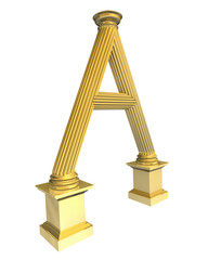 3d rendered illustration of a gold column A shaped