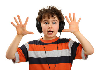 Boy with headphones isolated on white background