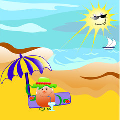 Obraz na płótnie Canvas Cartoon character on the beach. vector