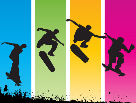 skaters on colord bacgroun
