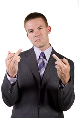 Business Man gives the finger