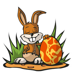 Obraz premium Kleiner Osterhase mit großem Osterei