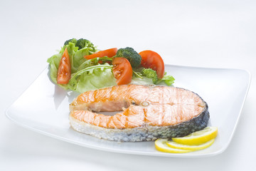 fresh salmon cooked with salad