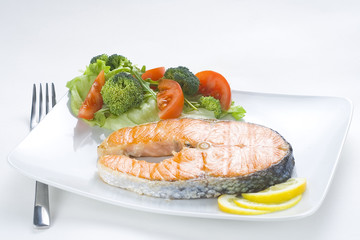 fresh salmon cooked with salad