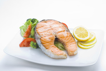 fresh salmon cooked with salad