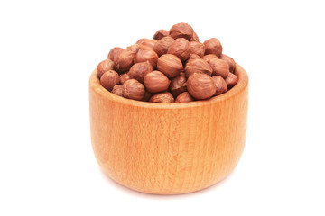 Nuts in wooden bowl.