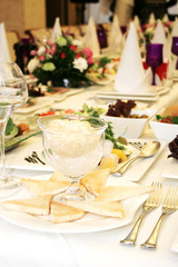 Caviar and toasts served on a banquet table