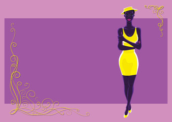 Black girl in yellow on violet