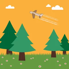 Fotobehang Vliegtuigen vliegtuig dat over bomen vliegt