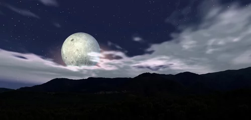 Tableaux ronds sur plexiglas Anti-reflet Pleine Lune arbre montain landscape on blu sky and full-moon -digital artwork