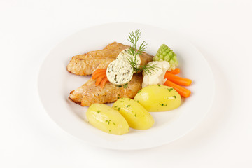 Gebratenes Kabeljaufilet mit Kartoffeln