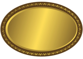 Oval metal volumetric plate with vintage an ornament on edges